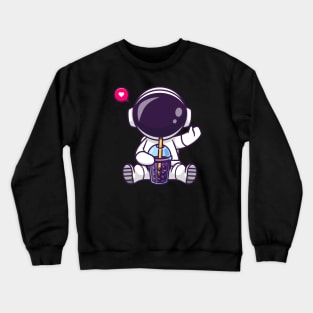 Cute Astronaut Drinking Boba Milk Tea Space Cartoon Crewneck Sweatshirt